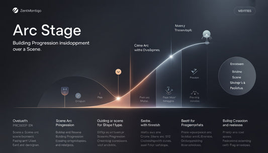 Diagram of 'Arc Stage' with various stages and features on a dark background