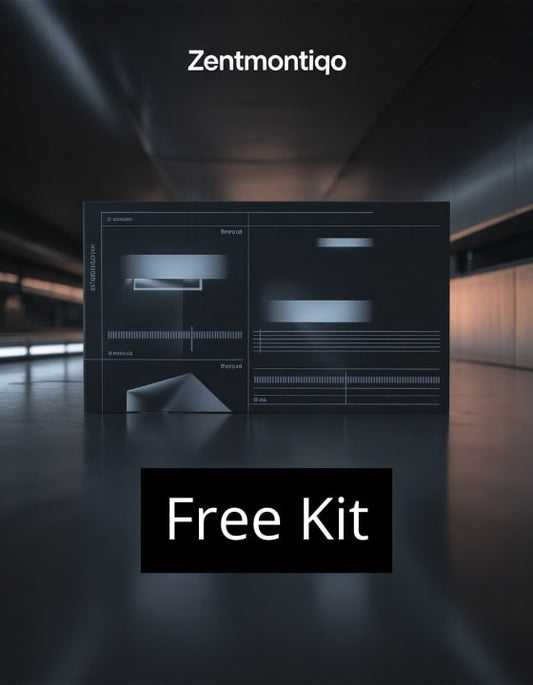 Zentmontiqo free kit packaging on a dark floor with a blurred background