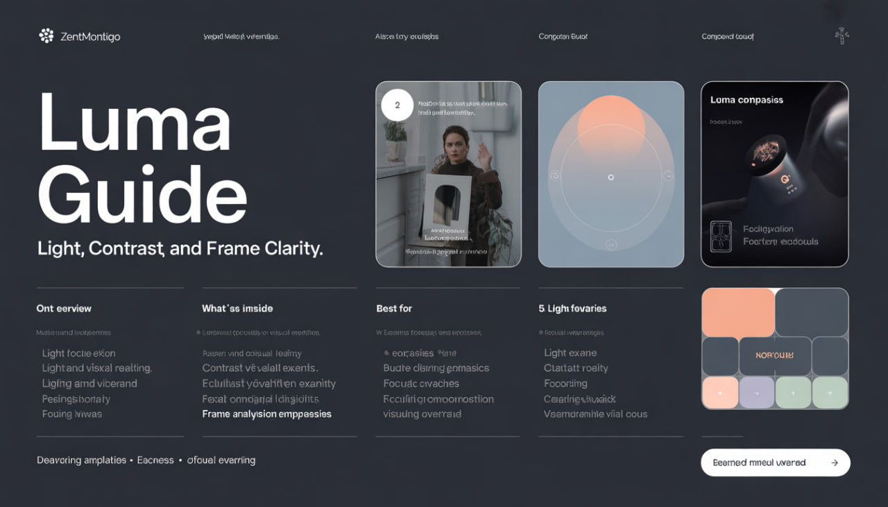 Luma Guide interface with images and text on a dark background