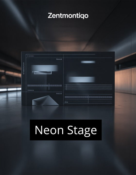 Zentmontiqo Neon Stage product packaging in a dark room