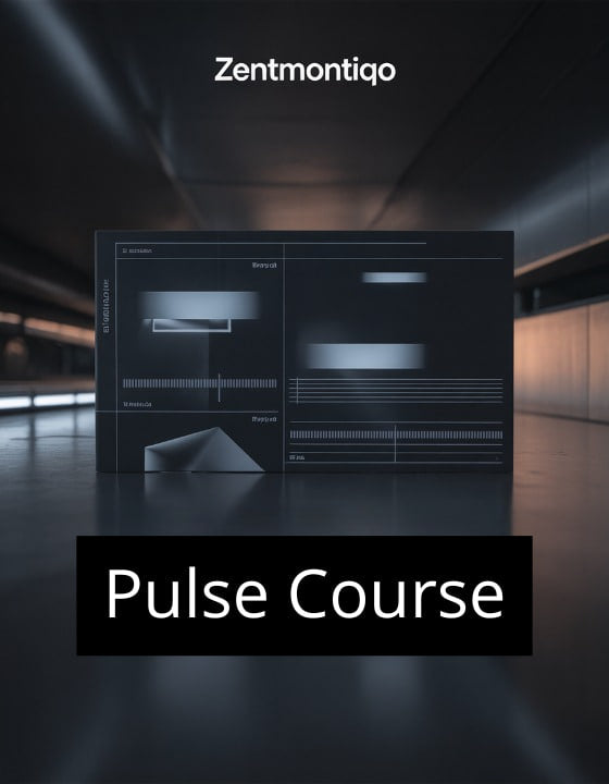 Product packaging for 'Pulse Course' by Zentmontiqo in a dark room.