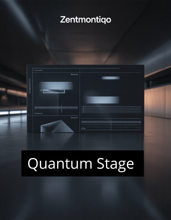 Zentmontiqo Quantum Stage product packaging in a dark room