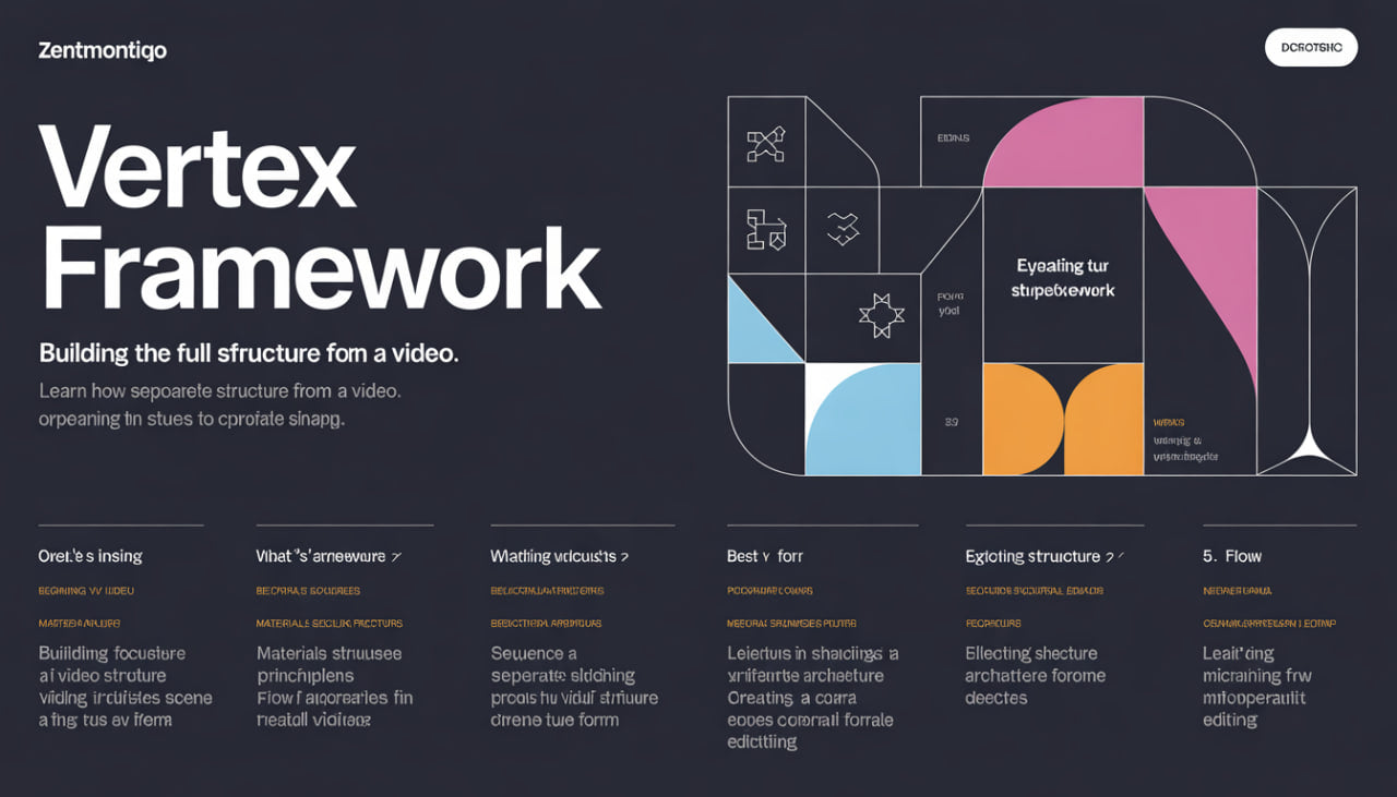 Vertex Framework webpage with geometric design elements on a dark background